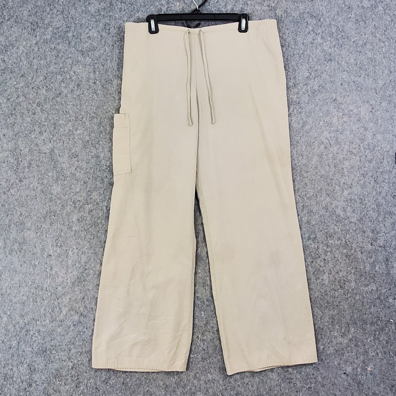 Womens Large Khaki Drawstring Elastic Waist Cargo Medical