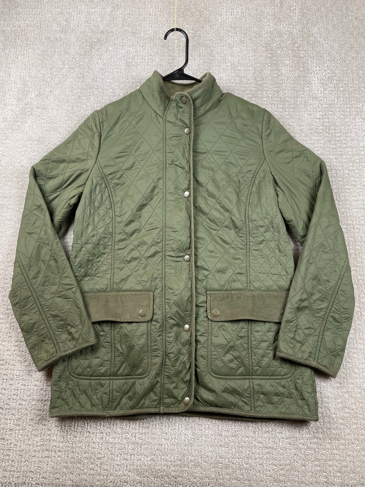 Talbots Jacket Women’s Medium Green Quilted Full Zip Fleece Lined Equestrian Y2K