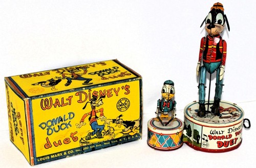 PRISTINE DISNEY 1946 "DONALD DUCK DUET" WIND-UP TOY BY MARX + NEW REPLICA BOX!