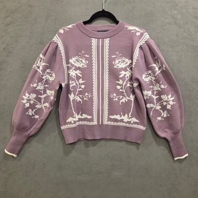 Pixi + Ivy Floral Puff Sleeve Sweater Women Small Cottage Romantic Coquette