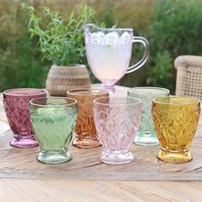 Colourful Glass Tumbler x 1, Pretty Coloured Water Glass, Textured Drinks Glass