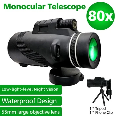 MARKENLOS Monokular Starscope Teleskop 80X100 HD Monokular Nachtsicht mit Handy Stativ