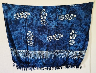 PAREO Tuch Sarong -BLAU - Hibiskus Blüte - Strandtuch Schal Viskose Wickeltuch