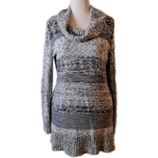 AB Studio Sweater Dress Womens XL Gray Black Cowl Neck Long Knee 90s boho grunge
