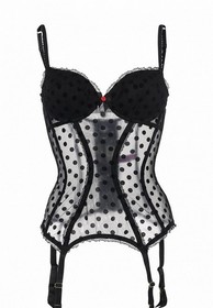 L'Agent by Agent Provocateur Rosalyn Basque in red mesh with polka dots Size 36C