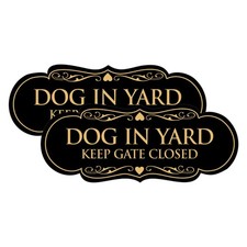 Designer Dog in Yard Keep Gate Closed Wall or Door Sign - Easy to Install  D...