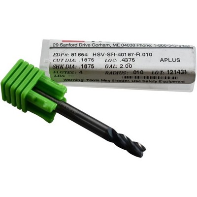 NEW Helical Solutions 81654 HSV-SR-40187-R.010 3/16'' 4 Flute Aplus Carbide End