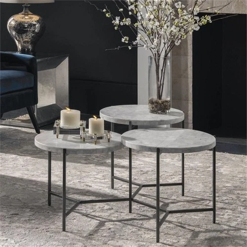 Uttermost Contarini Marble and Iron Tiered Coffee Table in White - Picture 8 of 9