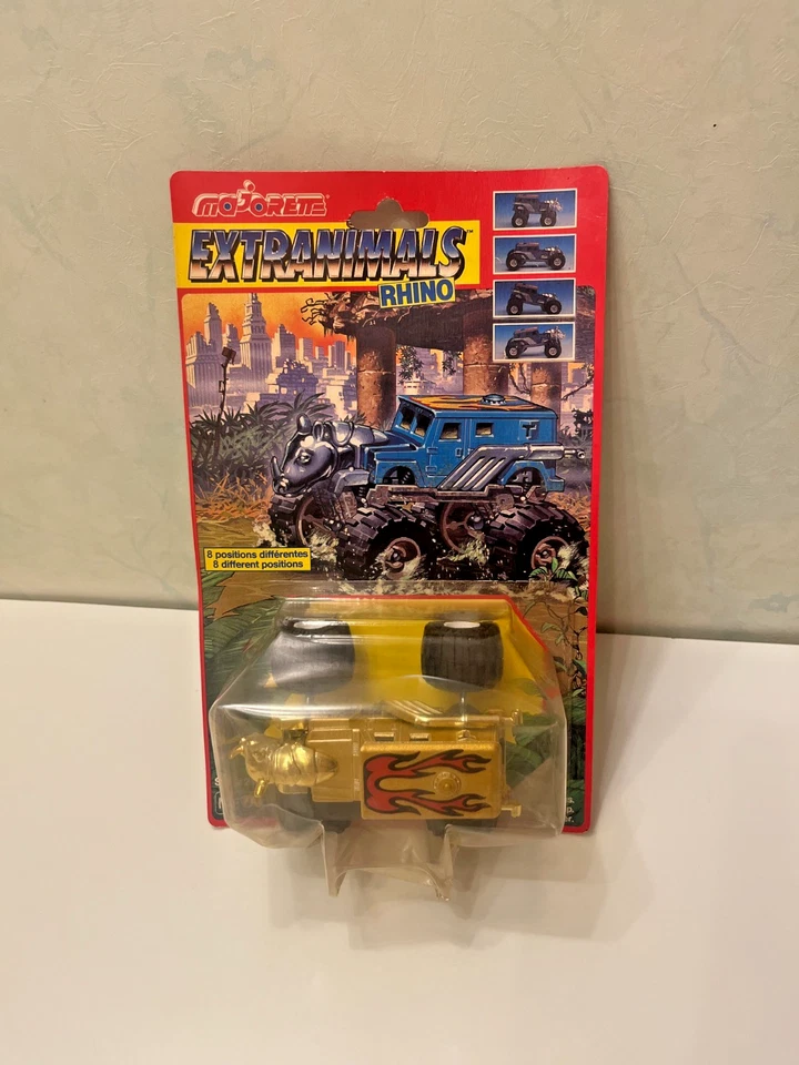 Figurine voiture Majorette vintage extranimals metal 1988 used blister Rhino - Photo 1/4