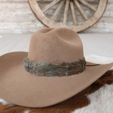 Feather Hat Band for Western Cowboy Hats, Fits All Styles - Dove II