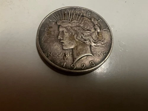 1923 Peace Silver Dollar, AU, Toned On Back, See Photos