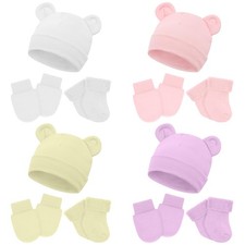 4 PCS Preemie Baby Hat Mittens Socks Set Cotton Newborn Infant Warm Set