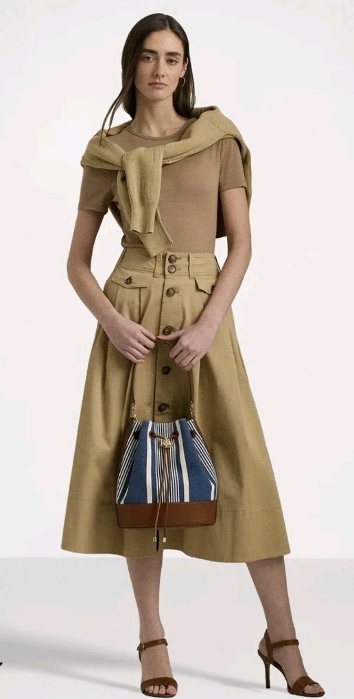 Ralph Lauren Andie Blue & Cream Striped Xbody Canvas Leather Bucket Bag RRP£369 image 9