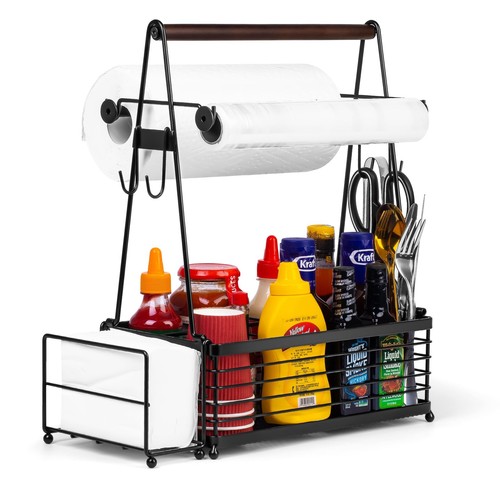 BBQ & Grill Utensil Caddy, Silverware & Condiment Caddy, with Paper Towel Hol...