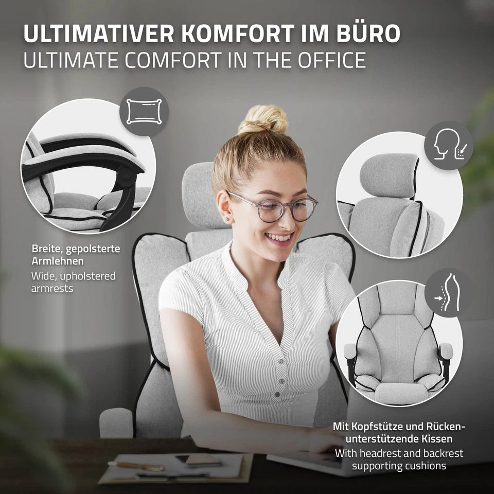 Chaise de bureau ergonomique hauteur réglable fauteuil de direction gris clair - Photo 3/4