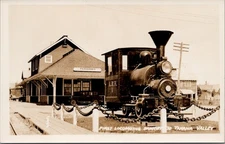 First LOCOMOTIVE in TANANA Valley, FAIRBANKS, AK, Railroads Real Photo Postcard