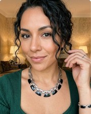 Sterling Silver Stamped Geometric Choker Necklace w/ Black Onyx Inlay, Box