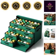 Large Foldable Holiday Ornament Storage Box with Adjustable Dividers - Green