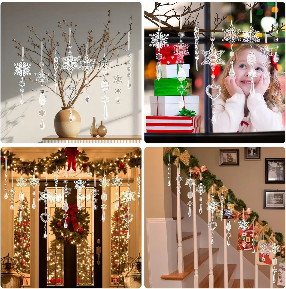 Juego de 21 adornos para árboles de Navidad de copo de nieve de cristal para colgar decoraciones navideñas Foto 3 de 4