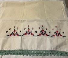 Vintage Hand Embroidered Standard Size Pillowcases 3 Separate Designs