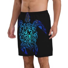 Tribal Print Hawaiian Shorts Mens Pockets Drawstring Swim Beach