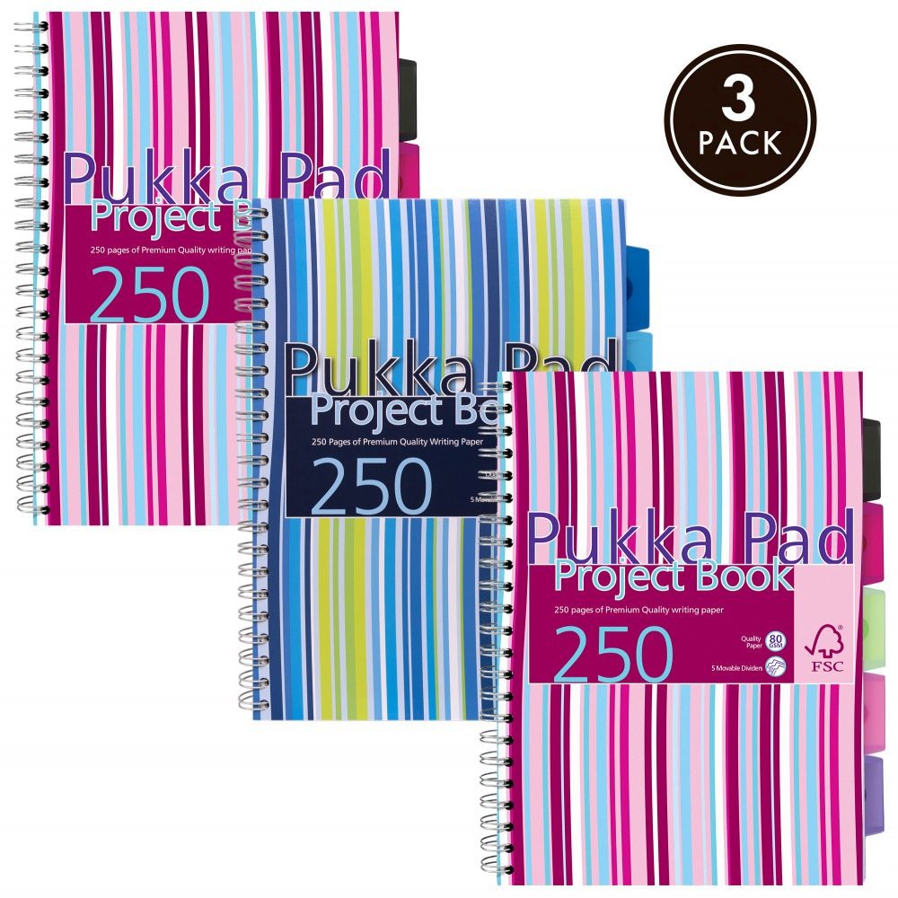 Pukka A4 Project Book FSC Mix Pack of 3