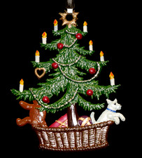 Weihnachtsbaumschmuck Zinn fein bemalt Weihnachtsbaum mit Hund Wilhelm Schweizer