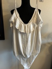 Free People Intimately Free People Ivory Ruffle Trimmed Sleeveless Bodysuit Lg