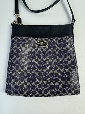 Vintage Coach Crossbody Purse Signature C Bag Deep Purple Black Greige Adj Strap