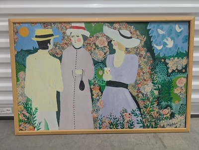 Regi Klein  Garden Party  Original Mixed Media Painting Mid Century Modern Style