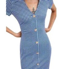 Zara Gingham Checkered Button Front Midi Dress Career Casual