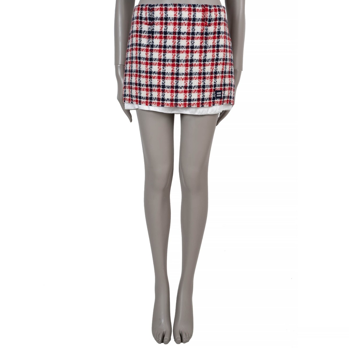 71784 auth MIU MIU red white blue wool 2022 PLAID TWEED MINI Skirt