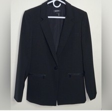 DKNY Women's Casual Collarless Single-Button Blazer Jacket Black Size 8