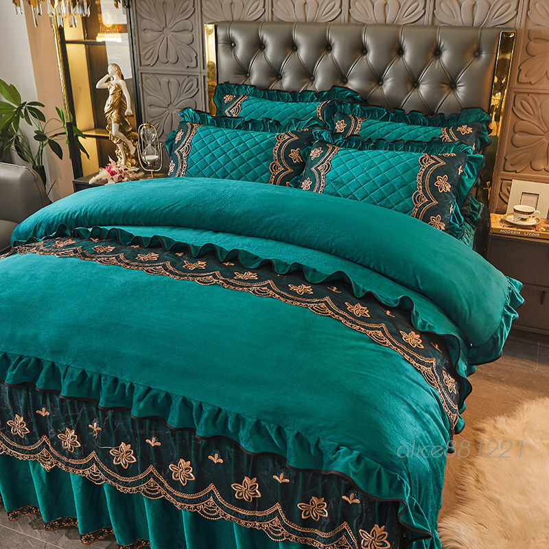 Vintage Lace Velvet Duvet Cover Set Queen King Quilt Cover with 2
