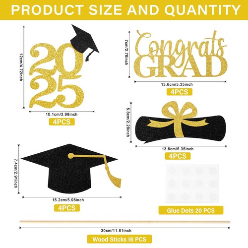 Graduation Decoration 2025 16 PCS Gold and Black Double Sided Sparkling Gradu... - Picture 4 of 6