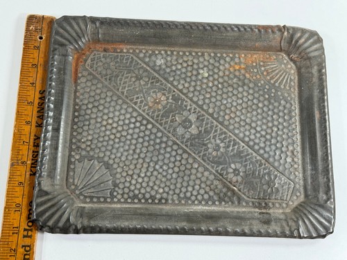 Antique Art Deco Pressed Tin Metal Serving Tray Shells Flowers - Picture 2 of 8