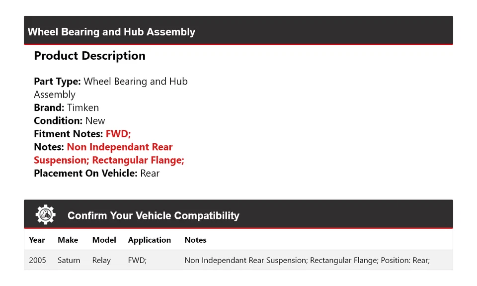 Conjunto de cojinete de rueda y buje trasero Timken para Saturn Relay 2005 tracción delantera Foto 2 de 4