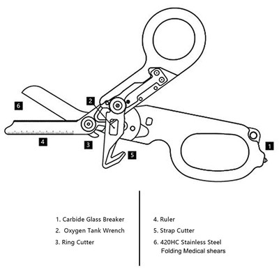Outdoor Multifunctional Rescue Scissors Easy Storage Foldable 6-in-1 Pliers^