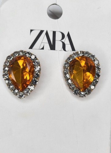 ZARA WOMAN Gold TEARDROP JEWEL EARRINGS ORANGE STATEMENT 5101a - 第 1/11 張圖片