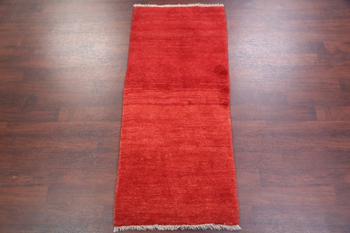 Solid Red Wool Hand-knotted Gabbeh Shiiraaz Accent Rug Runner 3x6 Modern Carpet - Picture 2 of 17