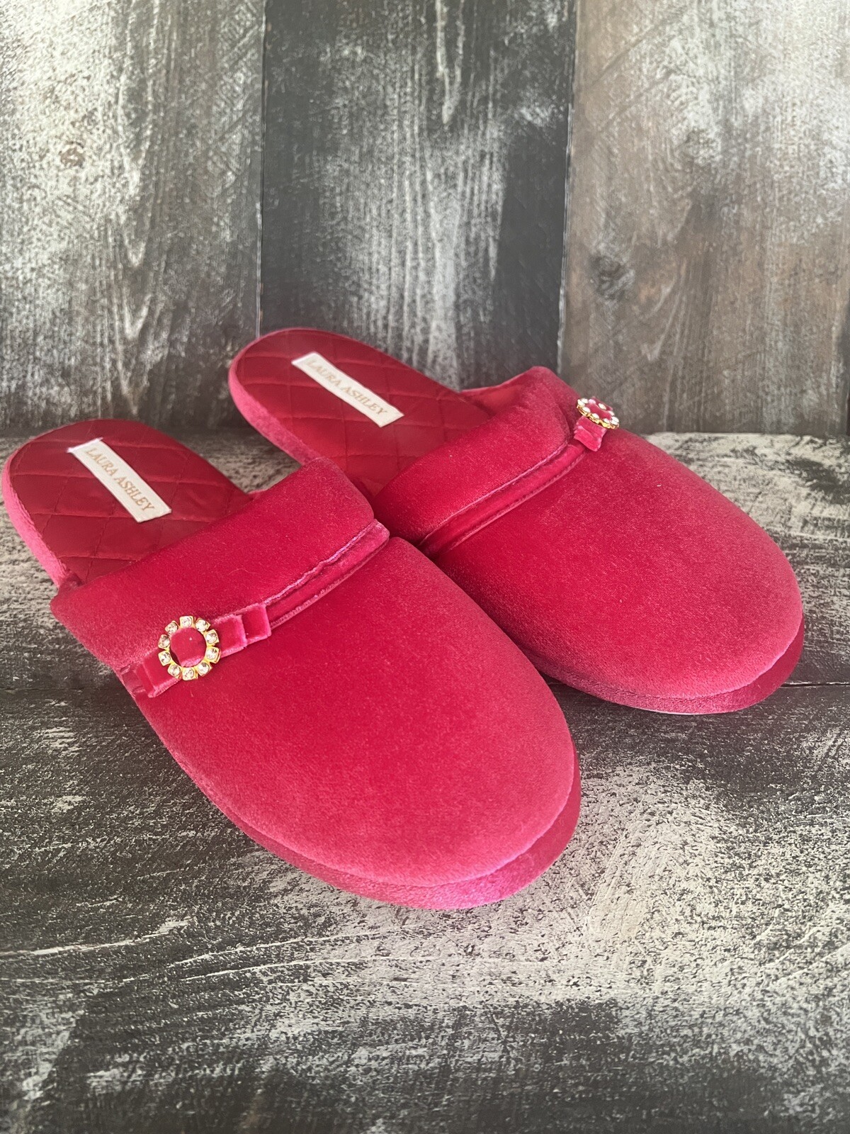 PANTOFOLA D’ORO Pantofole Laura Ashley rosso raso oro accento casa donna taglia small da 6 5 a 7 5