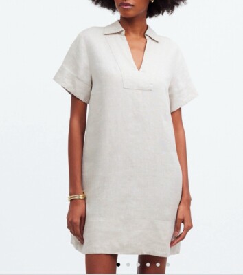 linen dress madewell Madewell Boat Neck Linen Mini Dress in Yellow