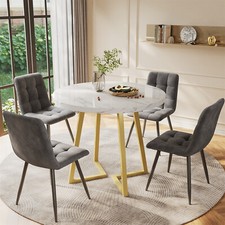 Round Dining Table and Chairs Set of 4 Grey Velvet Padded Kitchen Chairs Home