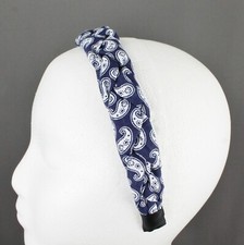 Blue White braided headband soft fabric covered band grip teeth braid paisley