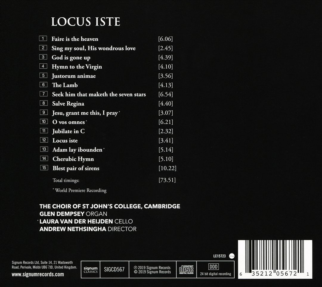 St John's College Cambridge Choir Andrew Nethsingha Locus Iste CD