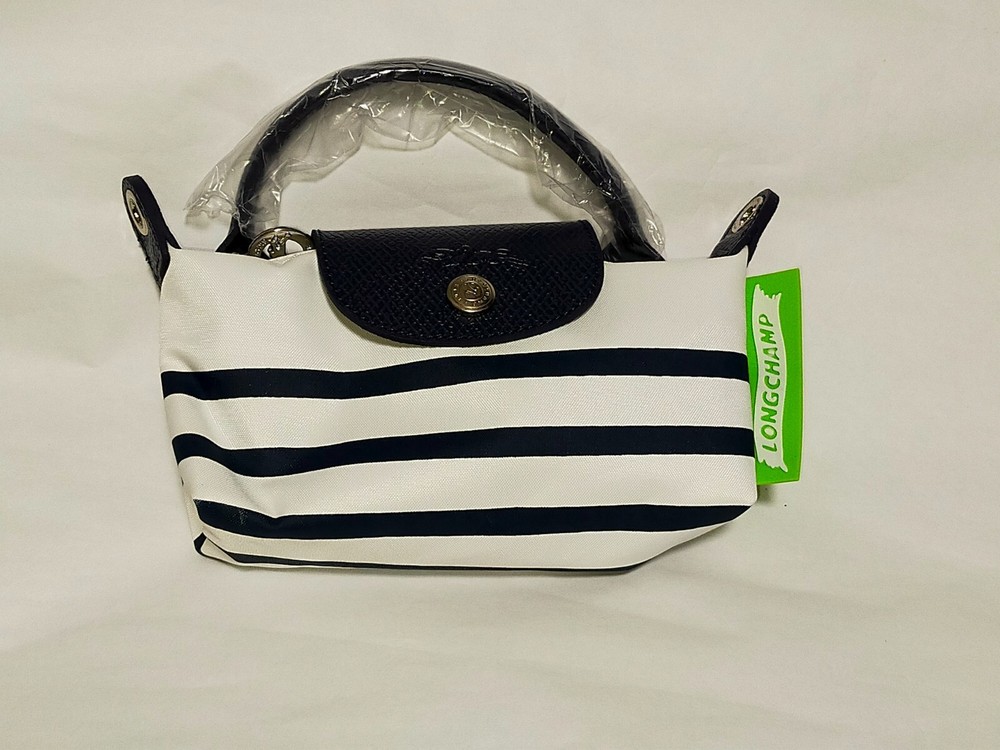 Longchamp Le Pliage XS WHITE-NAVY-Striped Shoulder Mini Bag W:8in Outlet Unused