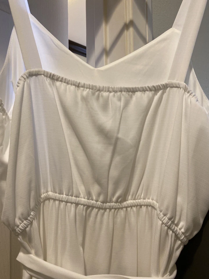 Vera Wang Simply Vera White Long Maxi Dress Sleeveless w/ Belt Flowey Large ECU - Image 3 of 4