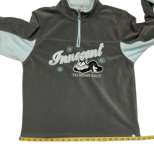 Looney Tunes 1/4 Zip Fleece Sweatshirt Gray Blue "Innocent Till Proven Guilty" - Picture 8 of 11