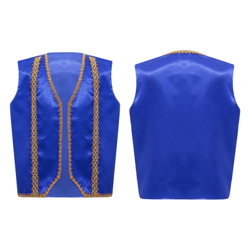Kids Boys Girl Arabian Prince Costume Open Front Shiny Vest Halloween Cosplay - Picture 96 of 123