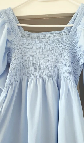 HELLBLAUES DAMEN KLEID TUNIKA SOMMERKLEID BABYDOLL KNIELANG CHIFFON NEU GRÖßE S - Bild 2 von 8